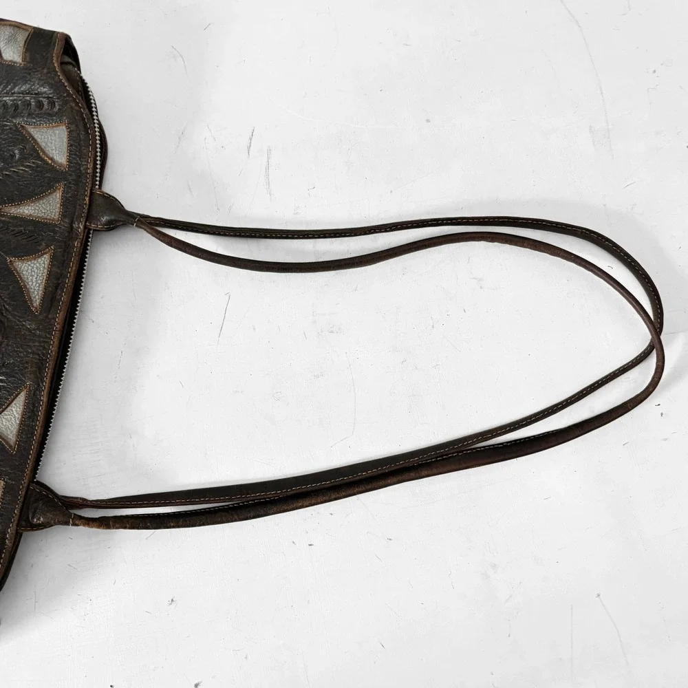 Leaders in Leather Western Tooled Shoulder Bag Dark Brown Floral Tote Handbag